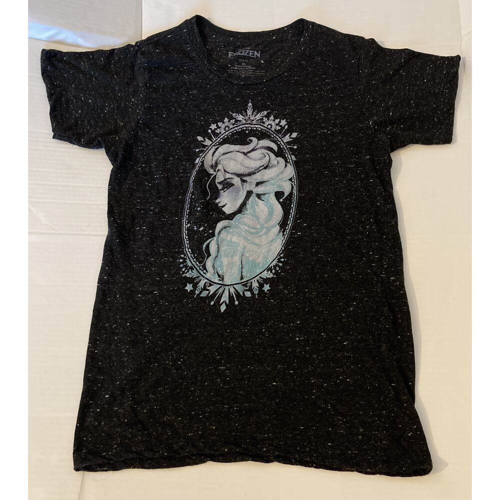 Disney Frozen Elsa T-Shirt Women‎ Medium Gray Polyester Blend Graphic Crew Neck